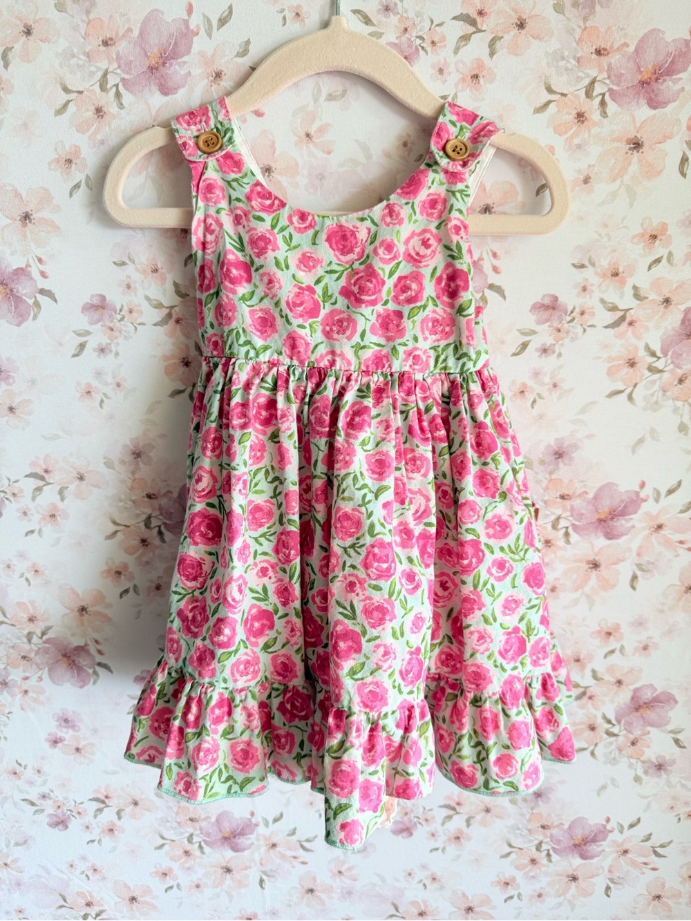 SweetHoney Pink Floral Button-Shoulder Sundress